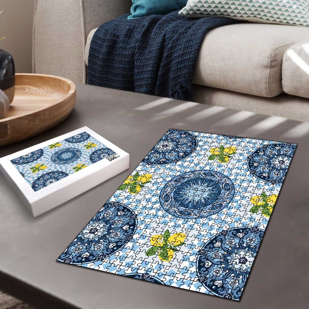 Blue Sicilian Majolica Lemon Sun Art Puzzle