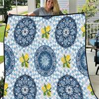 Blue Sicilian Majolica Lemon Sun Art Quilt