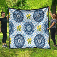 Blue Sicilian Majolica Lemon Sun Art Quilt