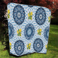 Blue Sicilian Majolica Lemon Sun Art Quilt