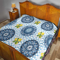 Blue Sicilian Majolica Lemon Sun Art Quilt