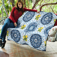 Blue Sicilian Majolica Lemon Sun Art Quilt