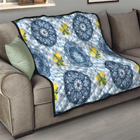 Blue Sicilian Majolica Lemon Sun Art Quilt