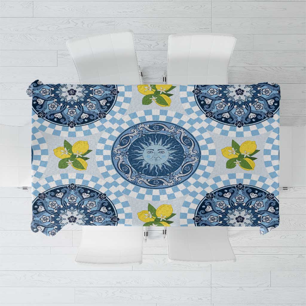 Blue Sicilian Majolica Lemon Sun Art Tablecloth