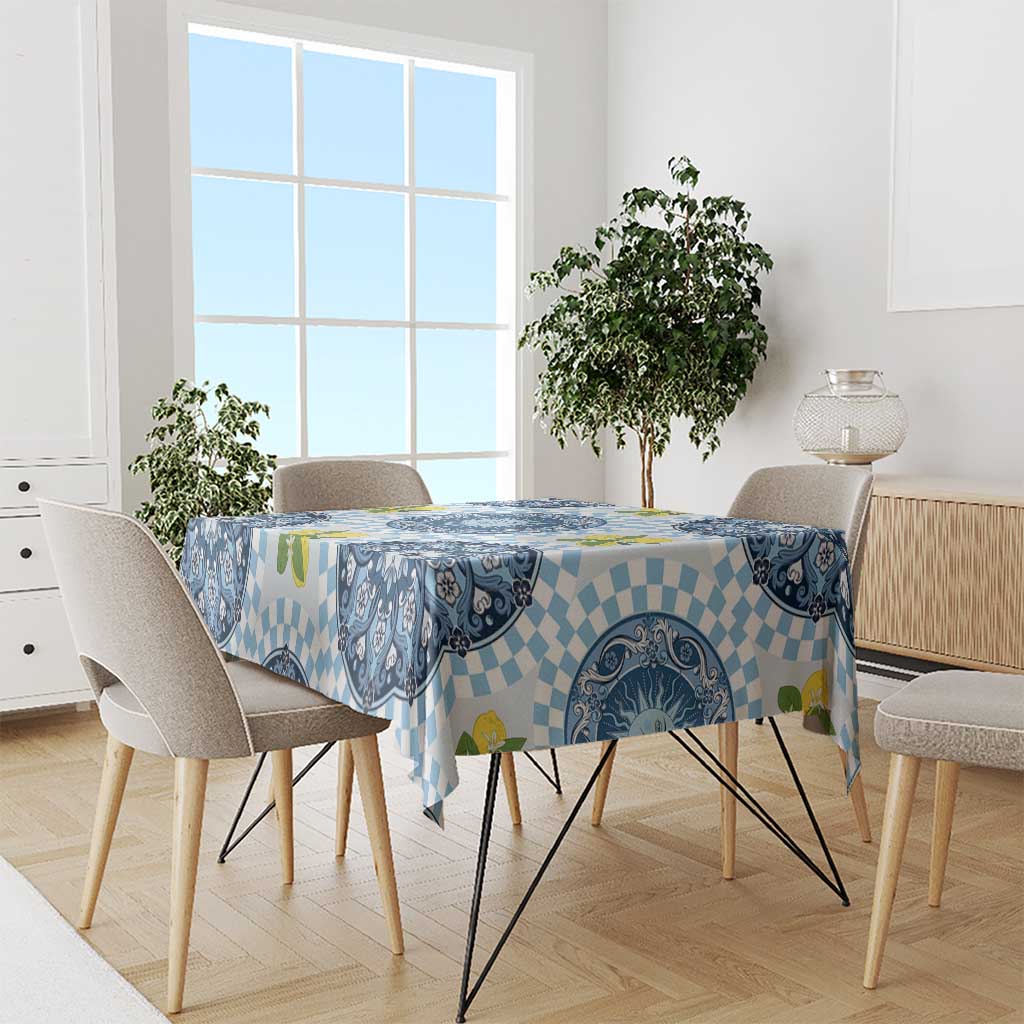 Blue Sicilian Majolica Lemon Sun Art Tablecloth