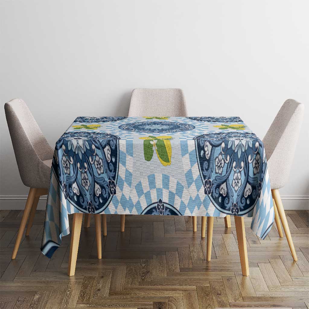 Blue Sicilian Majolica Lemon Sun Art Tablecloth