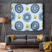 Blue Sicilian Majolica Lemon Sun Art Tapestry