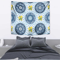 Blue Sicilian Majolica Lemon Sun Art Tapestry