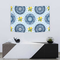 Blue Sicilian Majolica Lemon Sun Art Tapestry