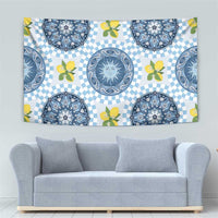 Blue Sicilian Majolica Lemon Sun Art Tapestry