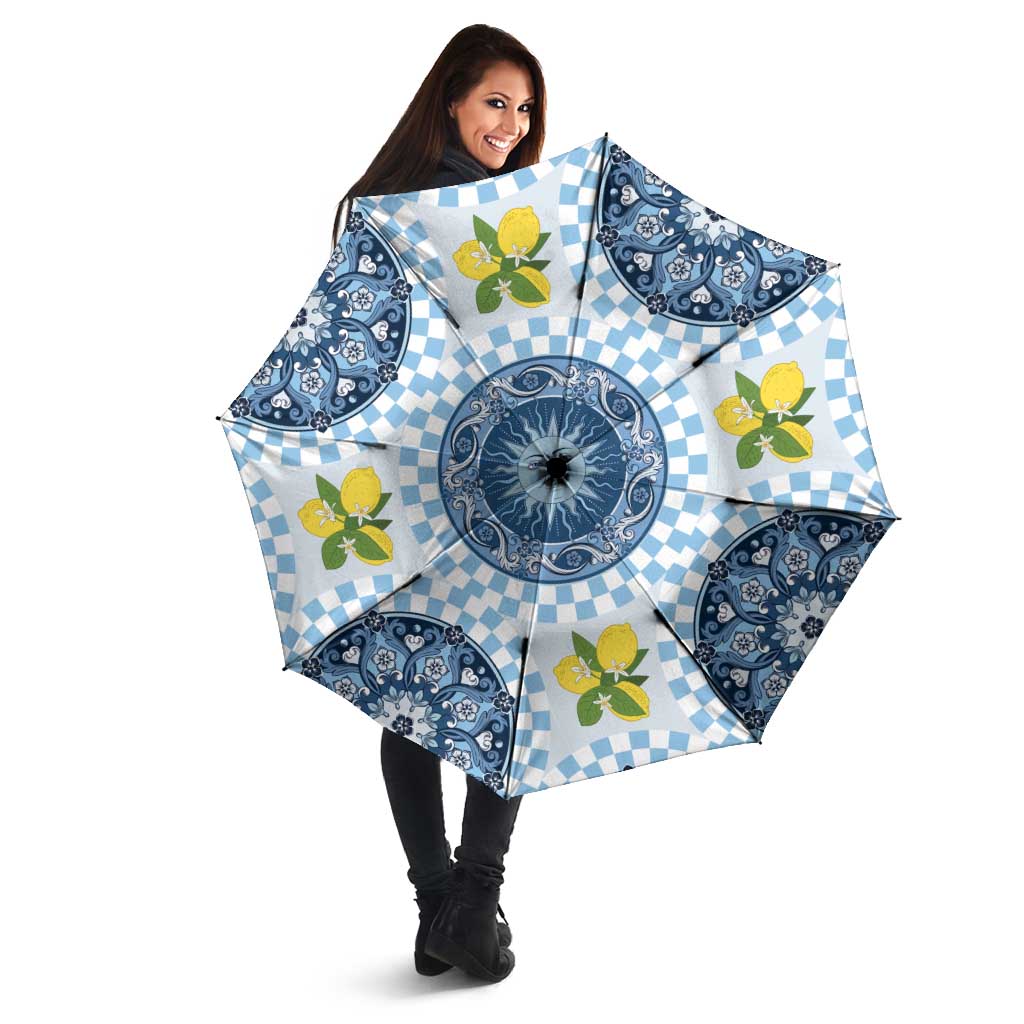 Blue Sicilian Majolica Lemon Sun Art Umbrella