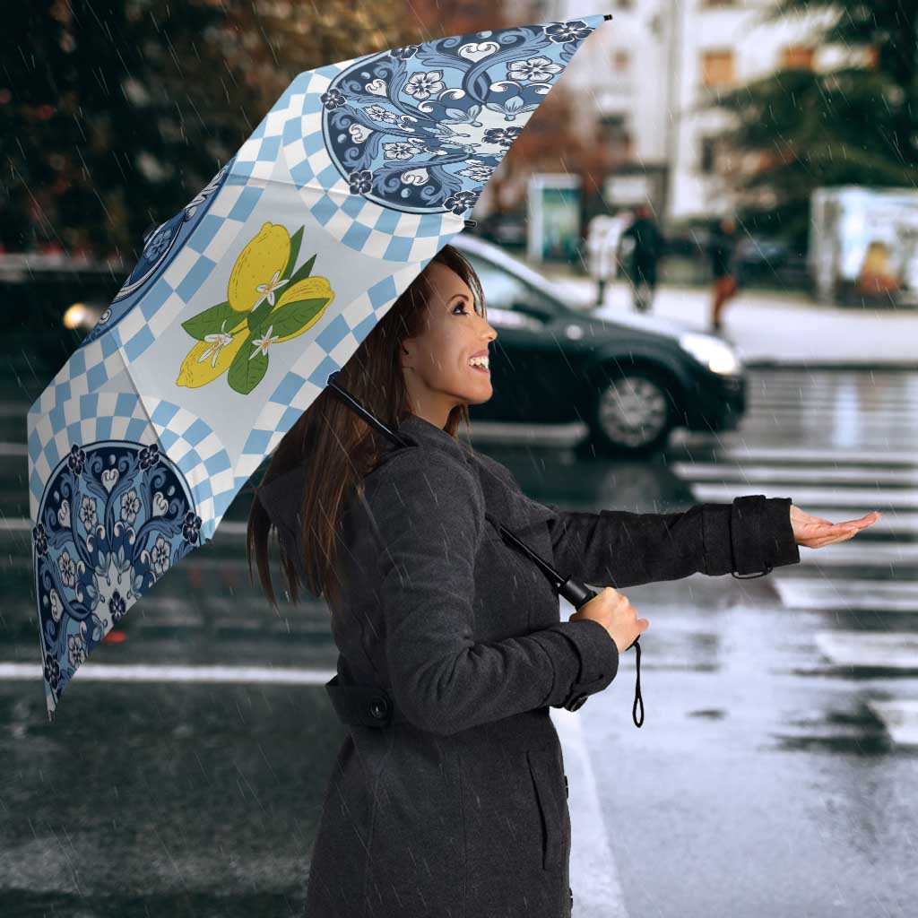 Blue Sicilian Majolica Lemon Sun Art Umbrella