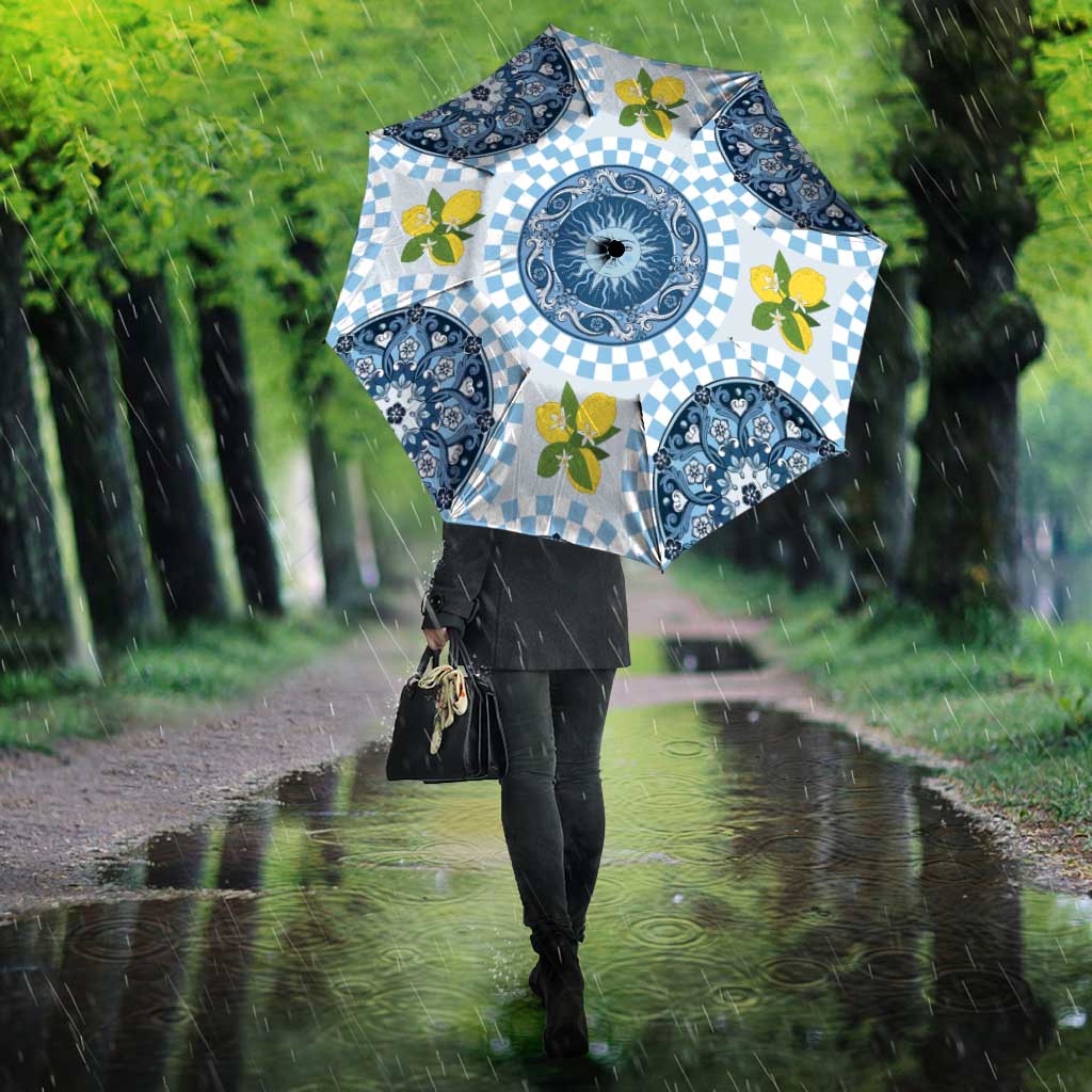 Blue Sicilian Majolica Lemon Sun Art Umbrella