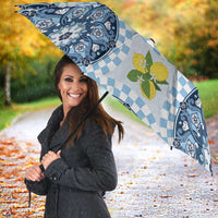 Blue Sicilian Majolica Lemon Sun Art Umbrella