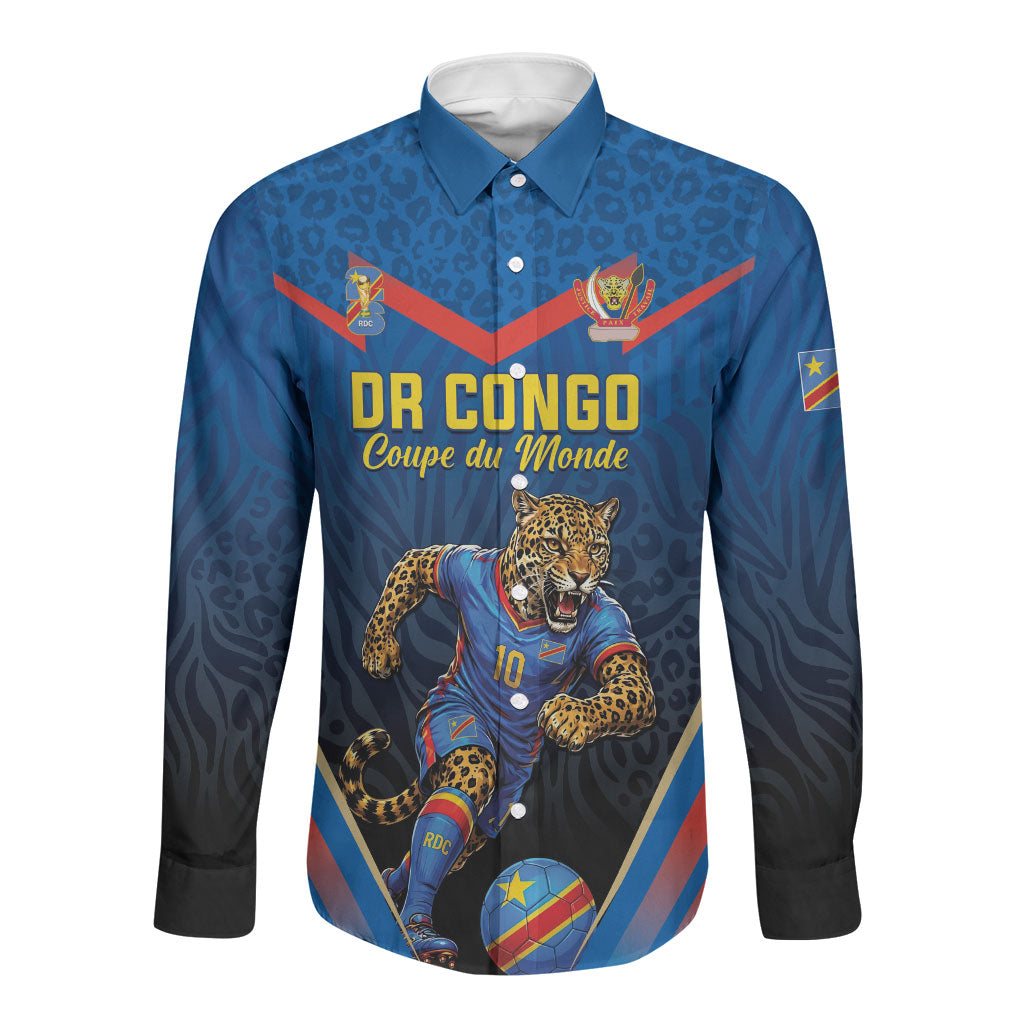 Custom World Football 2026 DR Congo Long Sleeve Button Shirt Les Leopards Coupe du Monde Glory