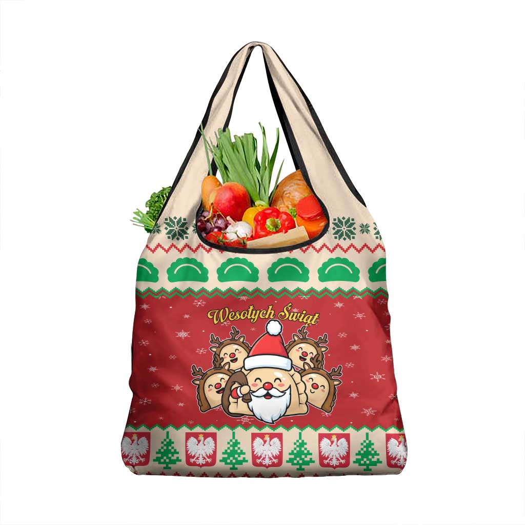 Poland Christmas Grocery Bag Pierogi Mascot Santa Claus Wesołych Swiat - Wonder Print Shop