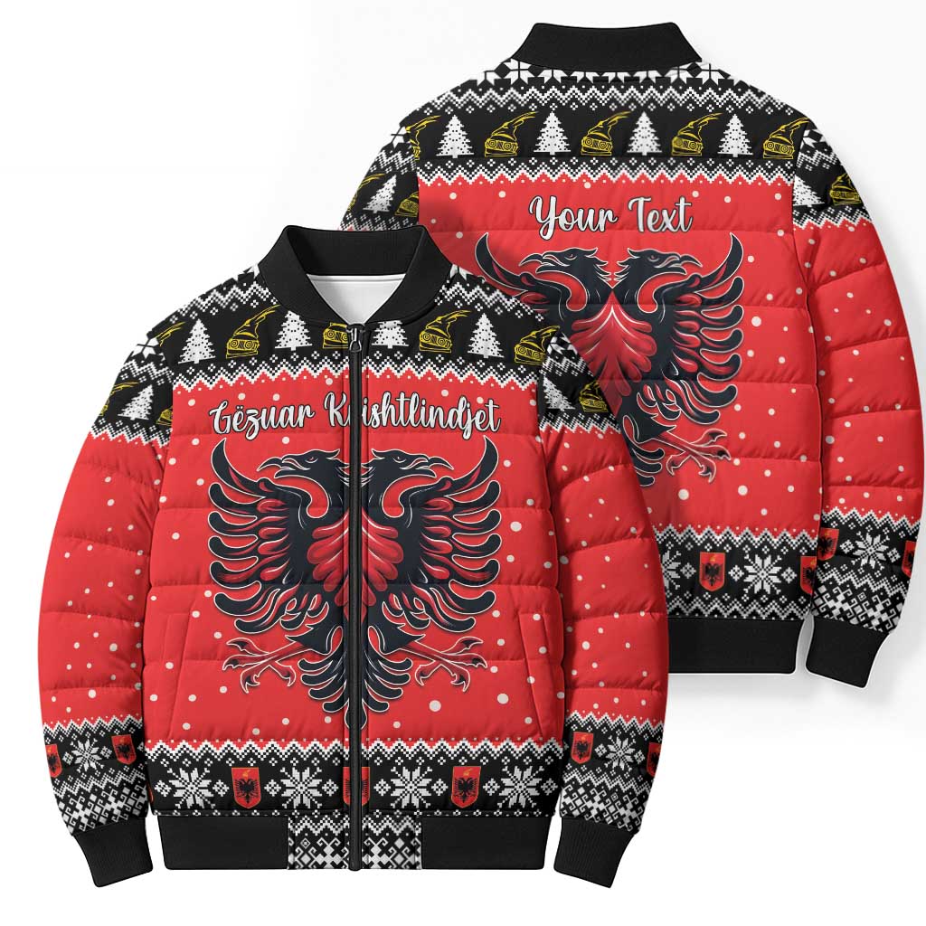 Personalized Albania Christmas Eagle Bomber Puffer Jacket The Double-headed Eagle - Wonder Print Shop