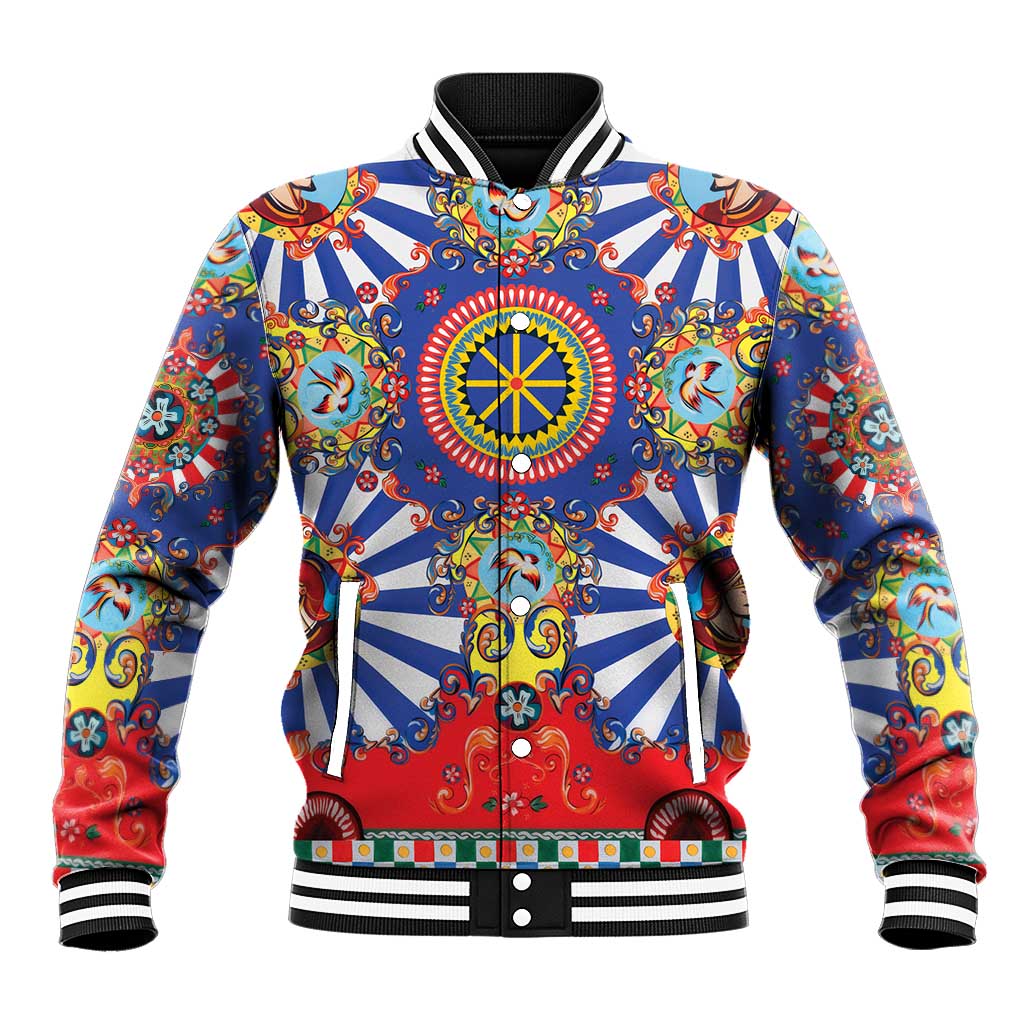 Sicily Italy Carretto Siciliano Baseball Jacket Sicilian Cart Floral Patterns