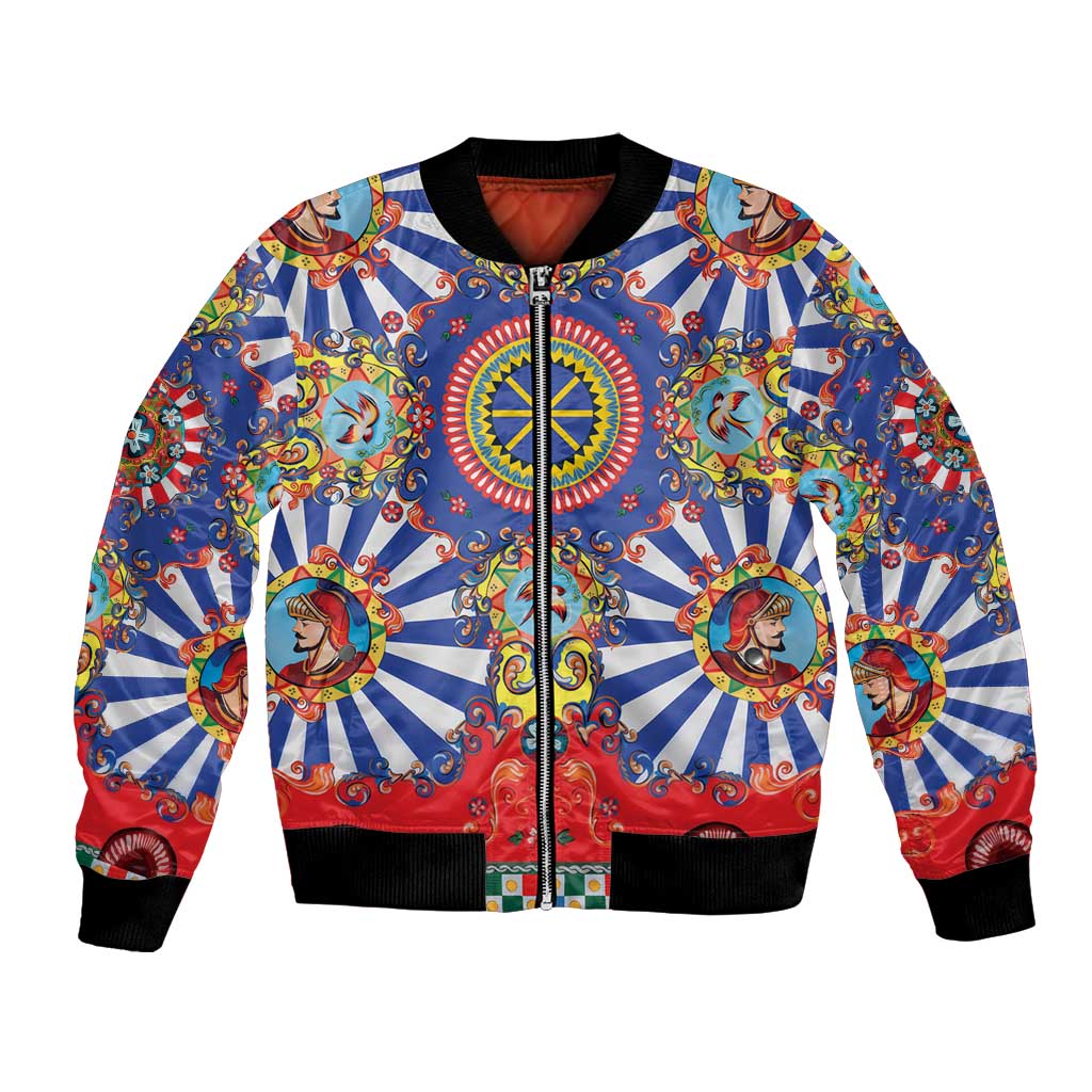 Sicily Italy Carretto Siciliano Bomber Jacket Sicilian Cart Floral Patterns