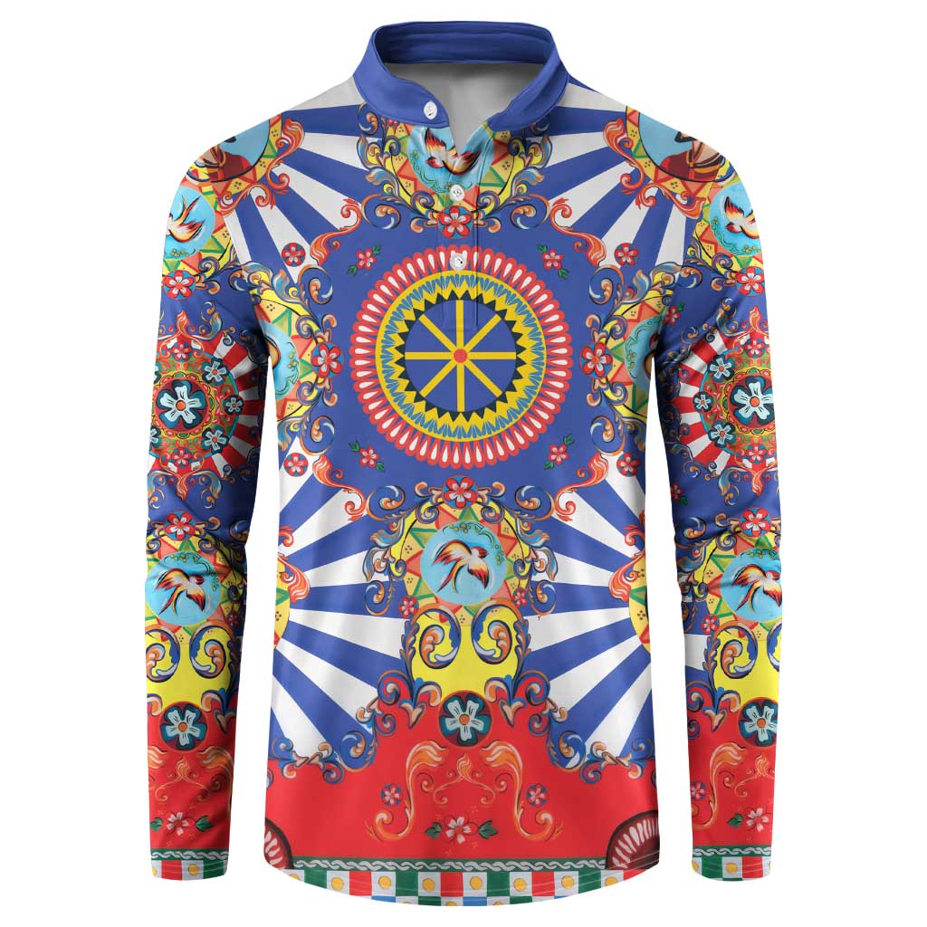 Sicily Italy Carretto Siciliano Button Sweatshirt Sicilian Cart Floral Patterns