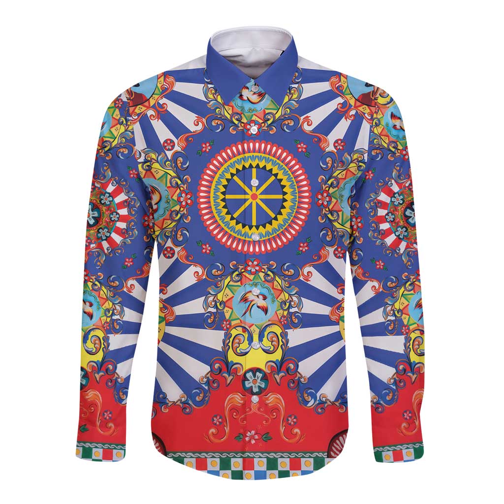 Sicily Italy Carretto Siciliano Long Sleeve Button Shirt Sicilian Cart Floral Patterns