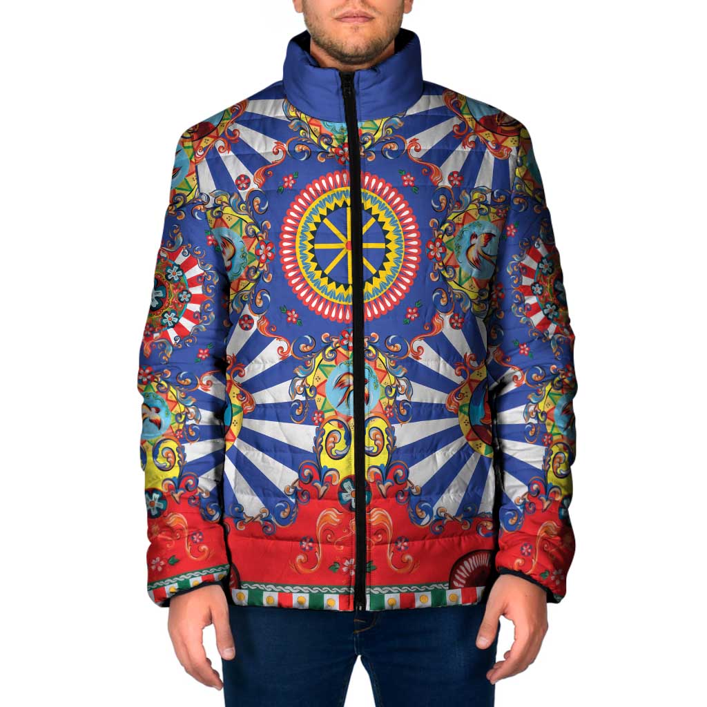 Sicily Italy Carretto Siciliano Padded Jacket Sicilian Cart Floral Patterns