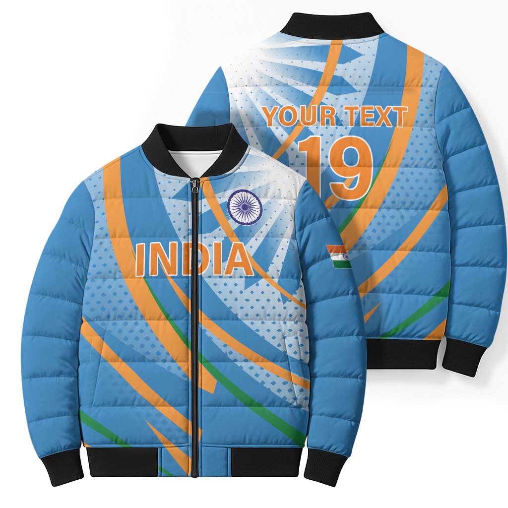 Custom India Cricket Bomber Puffer Jacket Tricolor with Ashoka Chakra