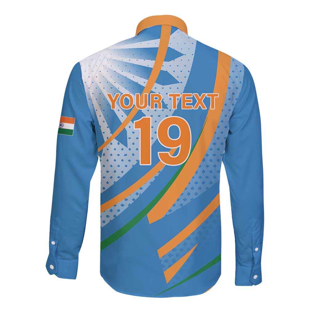 Custom India Cricket Long Sleeve Button Shirt Tricolor with Ashoka Chakra