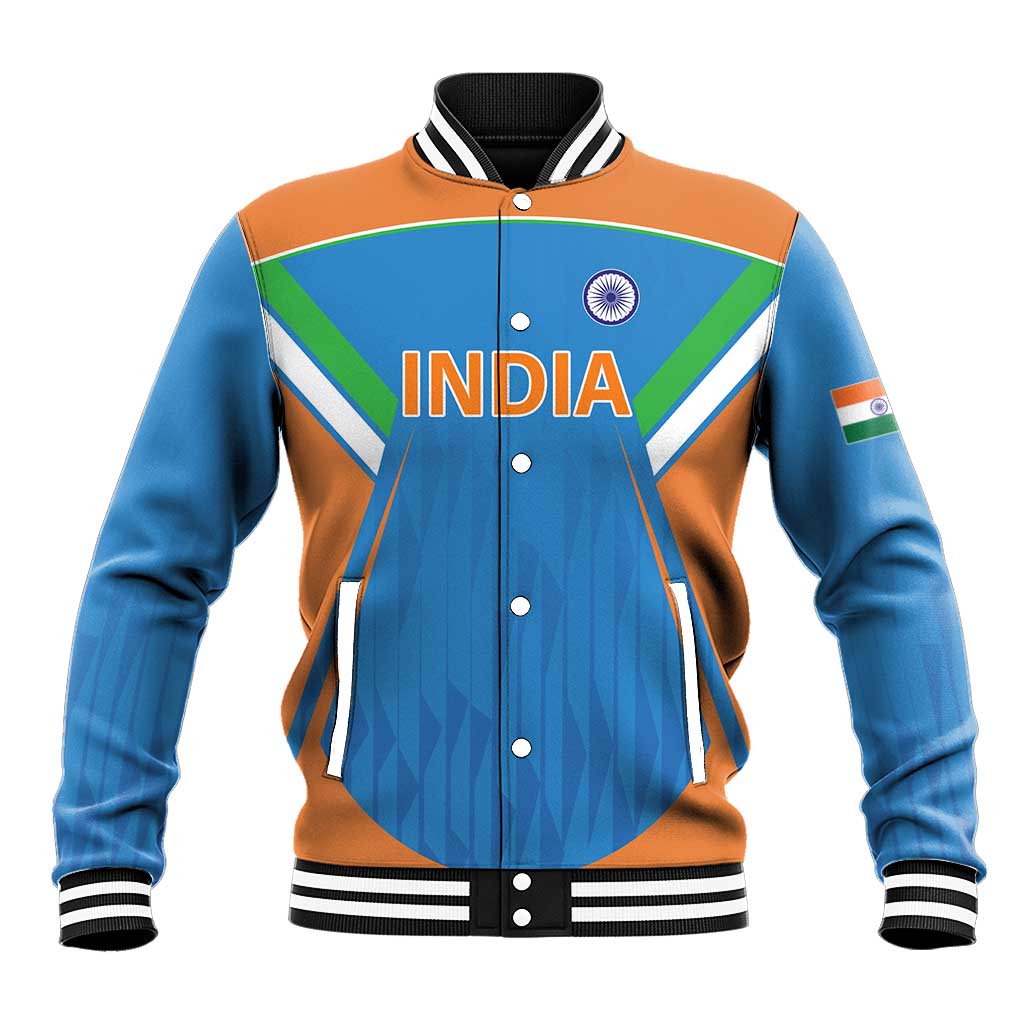 Custom India Cricket Baseball Jacket Let’s Go Champions Men in Blue