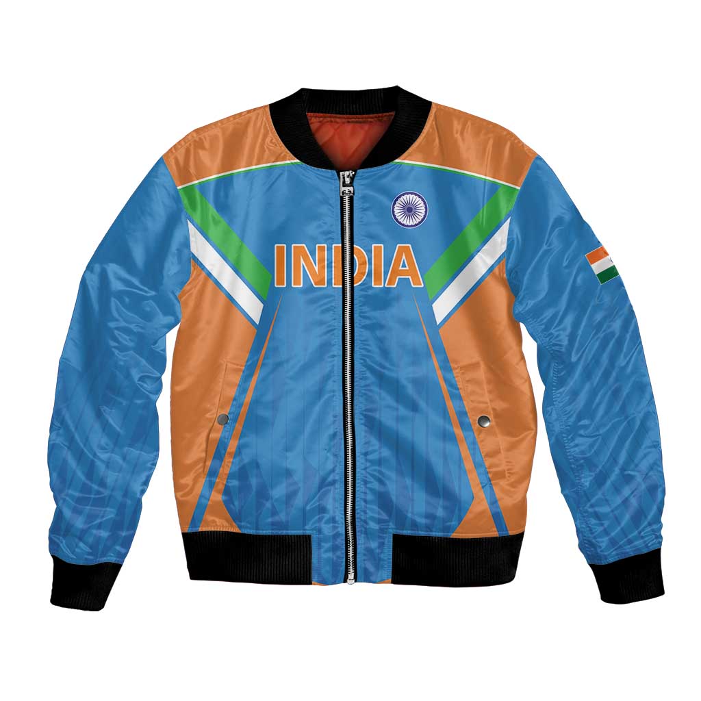 Custom India Cricket Bomber Jacket Let’s Go Champions Men in Blue