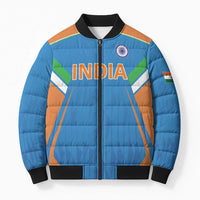 Custom India Cricket Bomber Puffer Jacket Let’s Go Champions Men in Blue