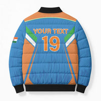 Custom India Cricket Bomber Puffer Jacket Let’s Go Champions Men in Blue