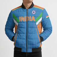 Custom India Cricket Bomber Puffer Jacket Let’s Go Champions Men in Blue