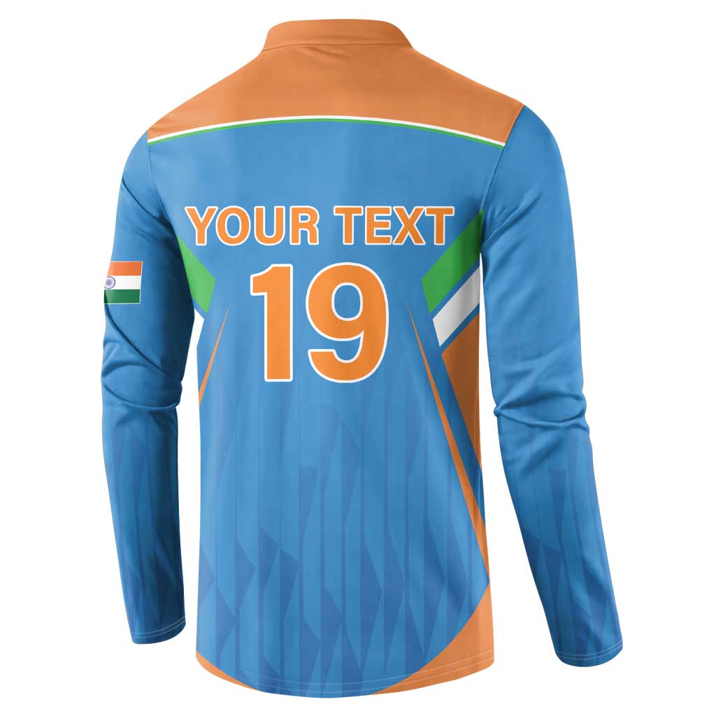 Custom India Cricket Button Sweatshirt Let’s Go Champions Men in Blue