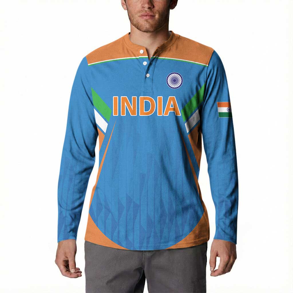 Custom India Cricket Button Sweatshirt Let’s Go Champions Men in Blue