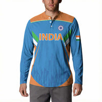 Custom India Cricket Button Sweatshirt Let’s Go Champions Men in Blue