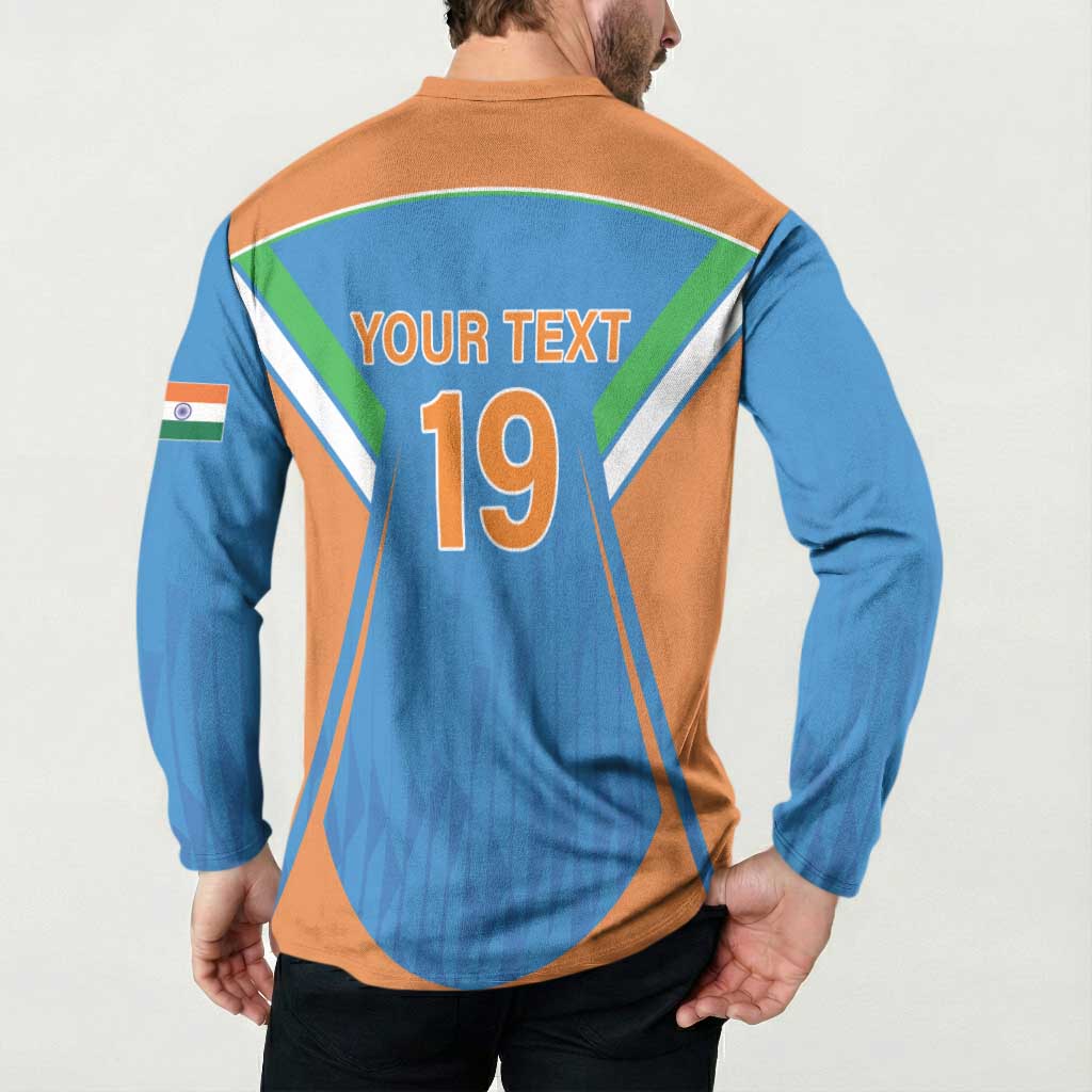 Custom India Cricket Button Sweatshirt Let’s Go Champions Men in Blue