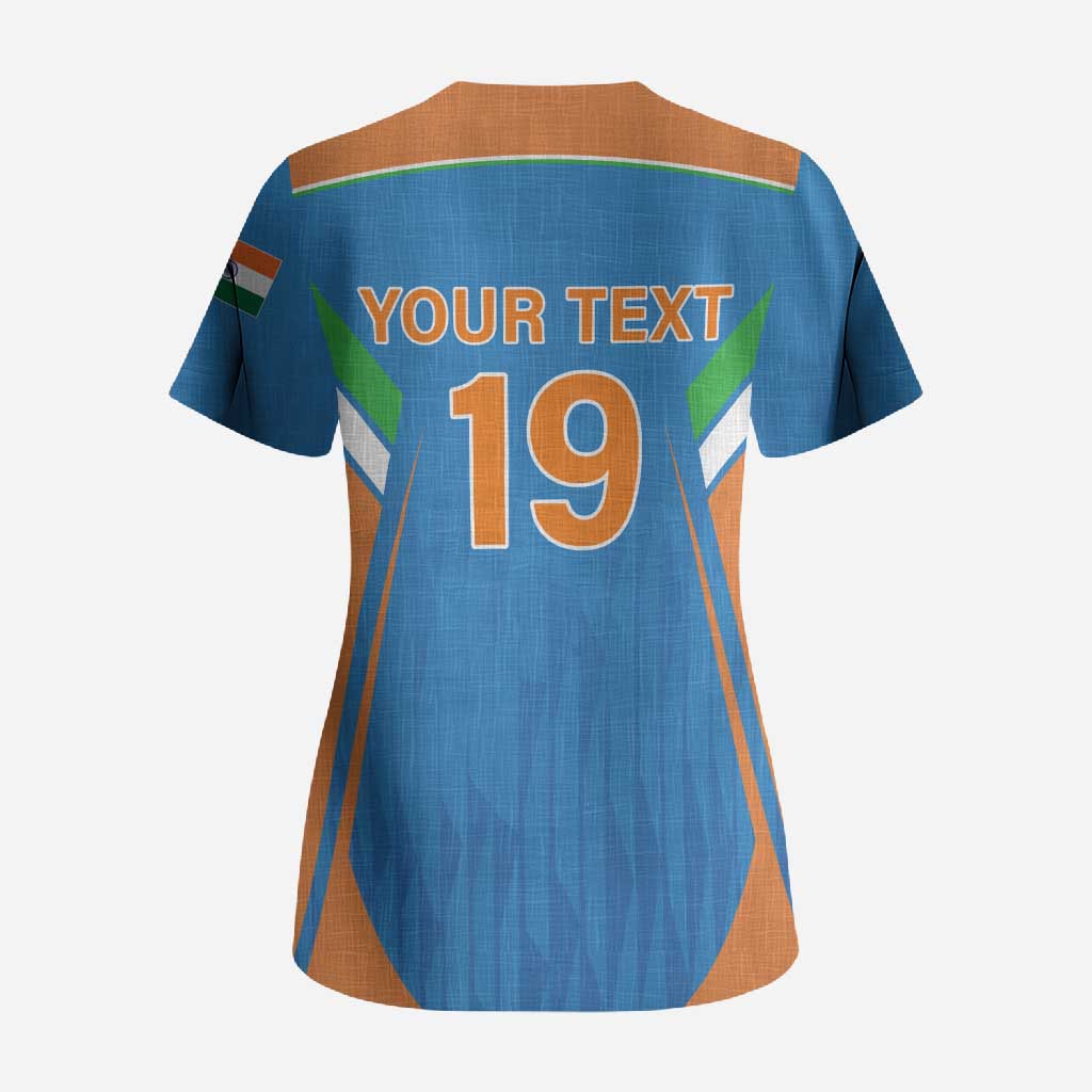 Custom India Cricket Scrub Top Let’s Go Champions Men in Blue