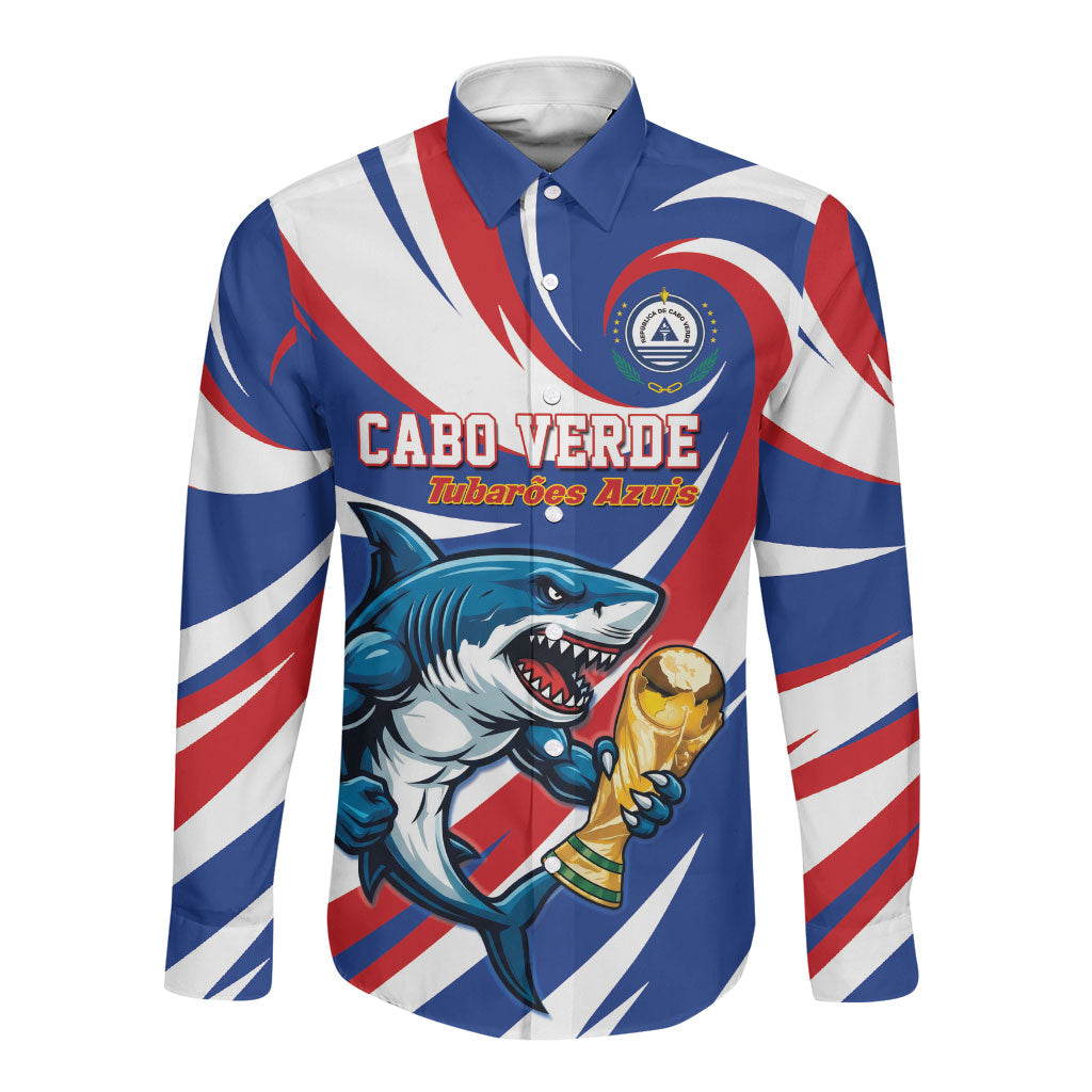 Custom World Football 2026 Cabo Verde Long Sleeve Button Shirt Blue Shark Champions Trophy