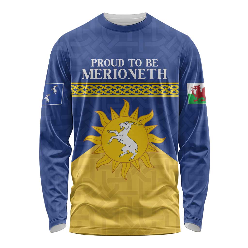 Personalized Merionethshire Wales Long Sleeve Shirt Celtic Sun and Goat Design - Wonder Print Shop