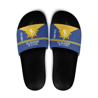 Personalized Merionethshire Wales Slide Sandals Celtic Sun and Goat Design - Wonder Print Shop