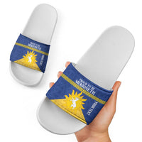 Personalized Merionethshire Wales Slide Sandals Celtic Sun and Goat Design - Wonder Print Shop