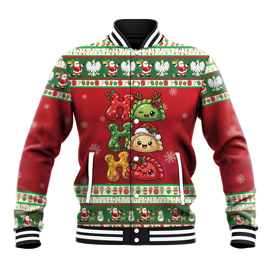 Poland Christmas Baseball Jacket Ho Ho Ho Squishy Pierogi