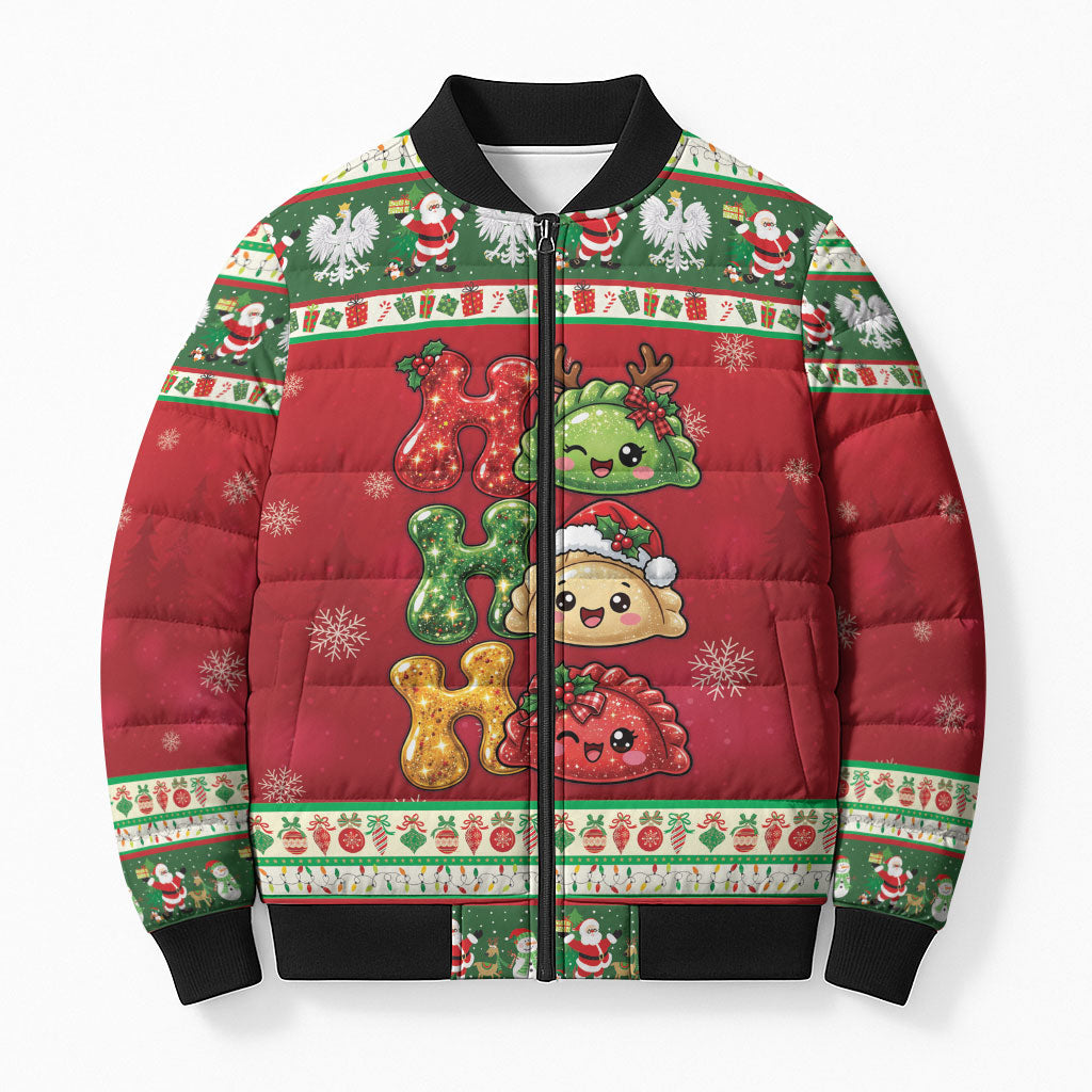 Poland Christmas Bomber Puffer Jacket Ho Ho Ho Squishy Pierogi