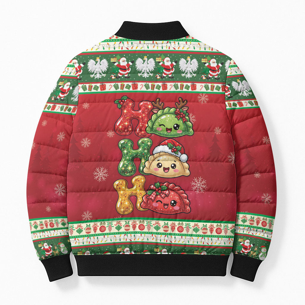 Poland Christmas Bomber Puffer Jacket Ho Ho Ho Squishy Pierogi