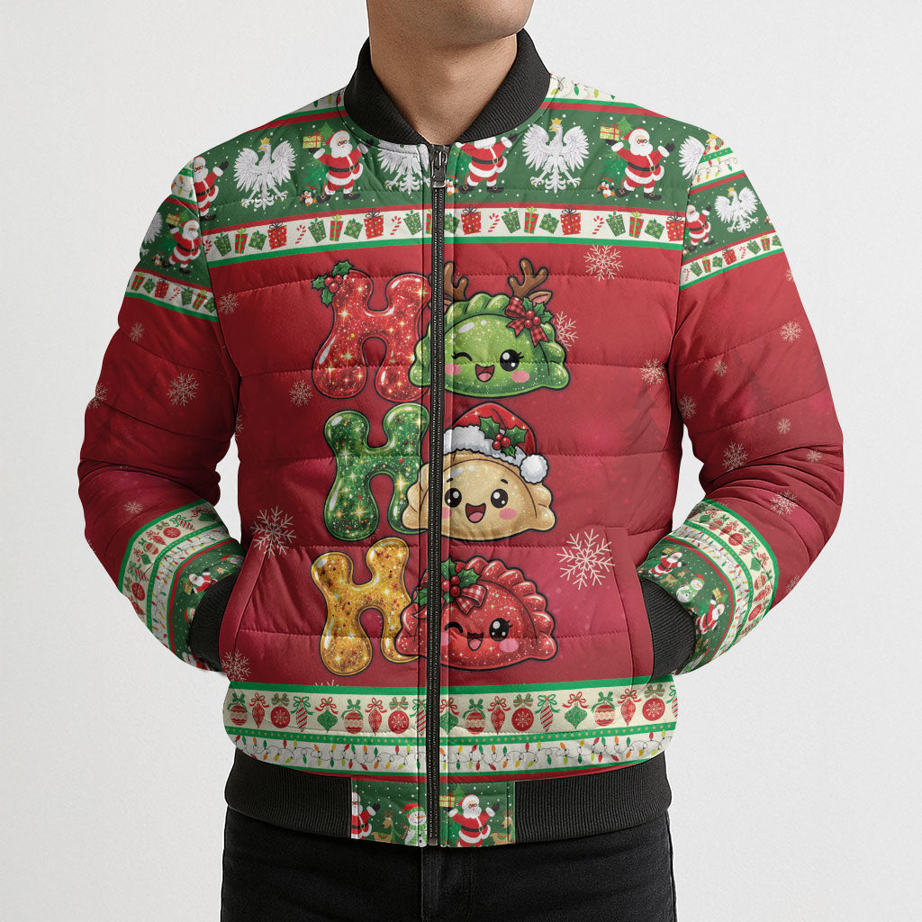 Poland Christmas Bomber Puffer Jacket Ho Ho Ho Squishy Pierogi