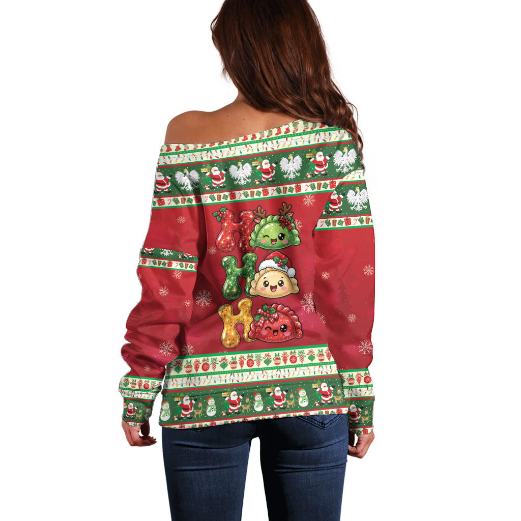 Poland Christmas Off Shoulder Sweater Ho Ho Ho Squishy Pierogi