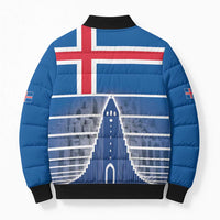 Iceland Hallgrimskirkja Church Bomber Puffer Jacket Icelandic Flag Design - Wonder Print Shop