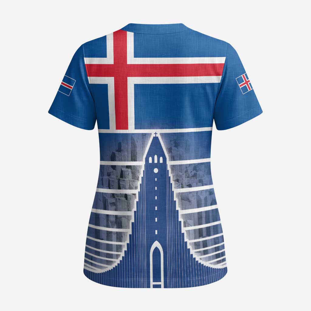 Iceland Hallgrimskirkja Church Scrub Top Icelandic Flag Design - Wonder Print Shop