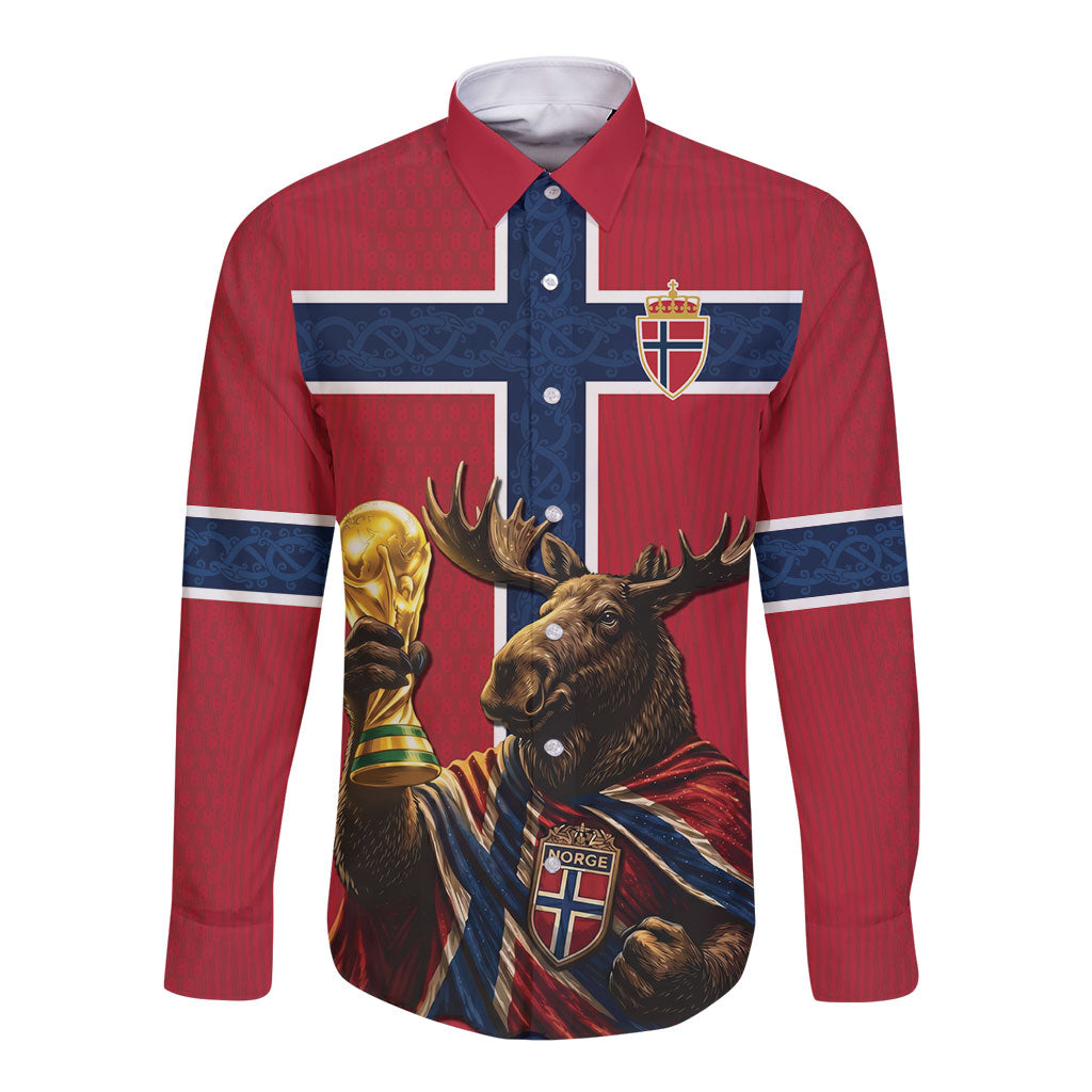 Custom World Football 2026 Norway Long Sleeve Button Shirt Viking Moose Trophy Champion